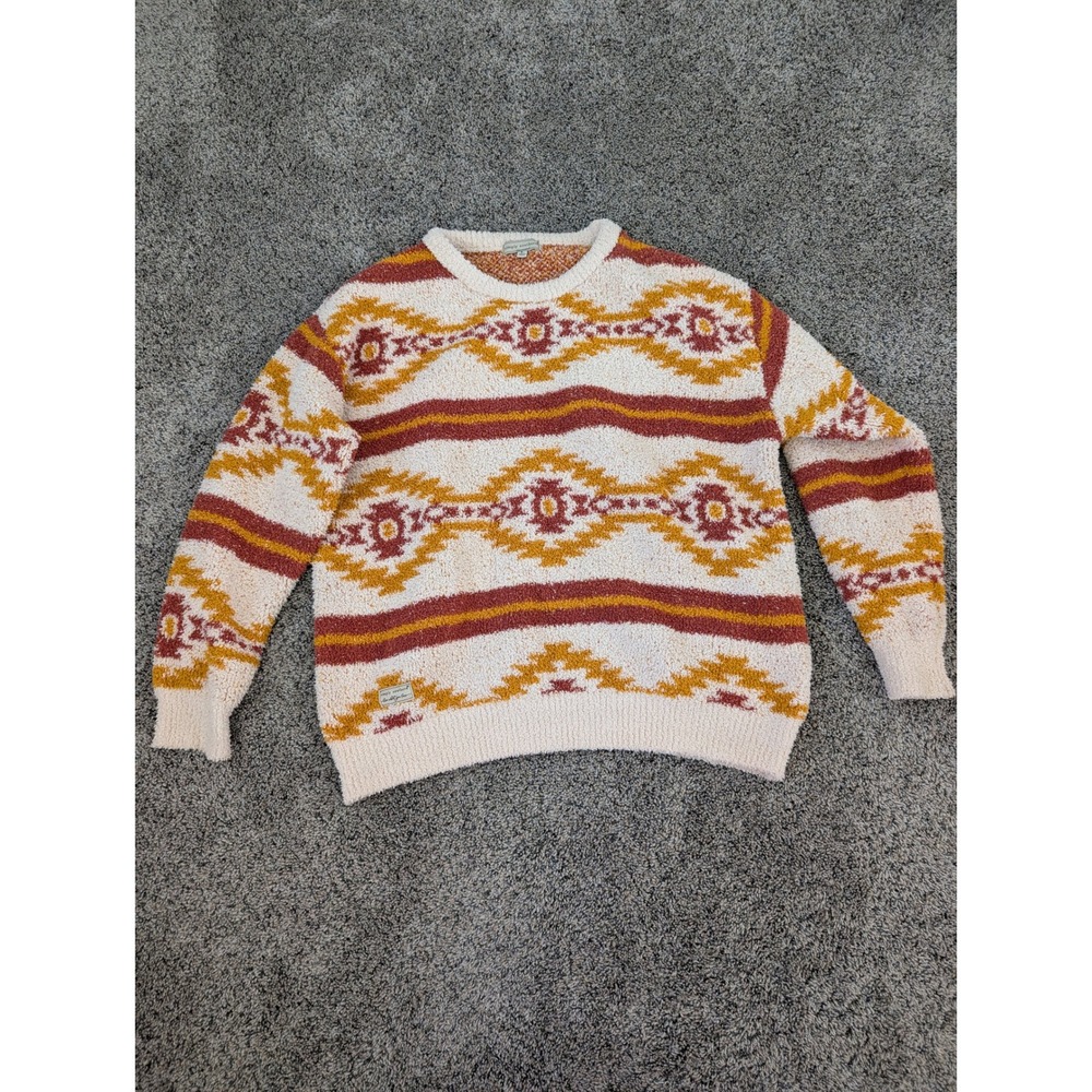 Simply Southern Womens Large Southwestern Fuzzy Knit Sweater Mustard Rust Cream